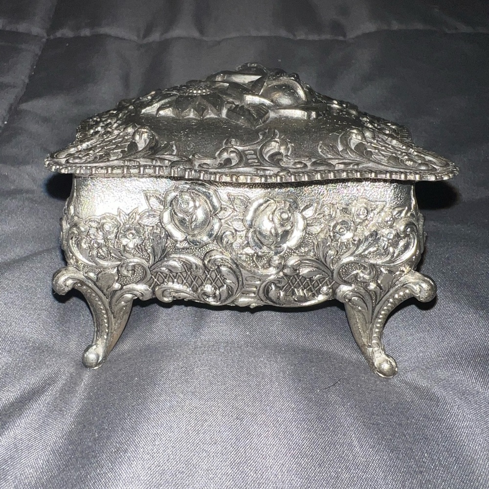 Vintage Ornate Silver Jewelry Box